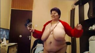 Big-Titted BBW Granny Dances on Webcam