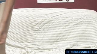 On a couch by himself cute gay man Danny jerks off his dick