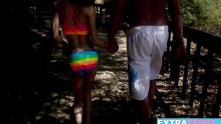 Tiny little cutie fucking a really big cock really hard