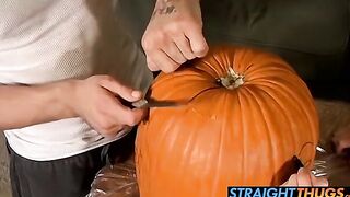 Billy and Chain carves holes on pumpkin and fucks