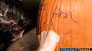 Billy and Chain carves holes on pumpkin and fucks