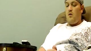 Horny gay guy dick spanks fat ass before wanking up to cum