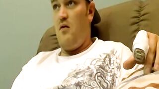 Horny gay guy dick spanks fat ass before wanking up to cum