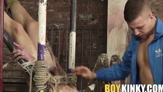 Hot wax punishment with submissive restrained blond twink