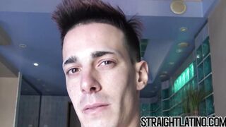 Tattooed straight jock jerks off his big cock for cash
