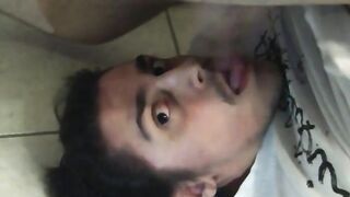 Self-sucking hunk masturbates and tastes his own cum