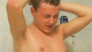 2 Twinks' Cockfight in the Shower Caught on Voyeur Cam