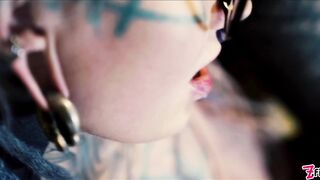 Inked babe Anuskatzz fucks both of her tight holes
