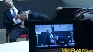 Interviewed classy gay Kayden Gray fucks bearded businessman