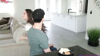 Megan Marx spies her stepbro Nick Stokes coming home from school. She tells him happy