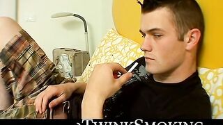 Chainsmoker Bryce Corbin lights up his favorite smoke and starts jerking off