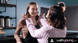 Teenagers Barista Hazel Moore Fucks Her Sexsual Mistress at Her Job Before Closing For the Night