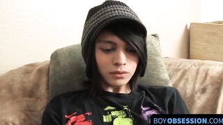 After the interview skinny twink Roxy stuffs her dildo and walks away