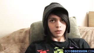 After the interview skinny twink Roxy stuffs her dildo and walks away