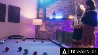 TRANSFIXED - Tranny Janie Blade Fucks Stacked Rachael Cavalli On The Pool Table During A Strip Game