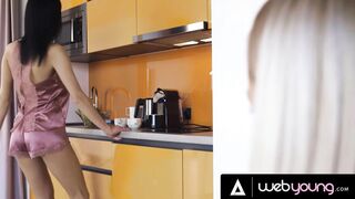 Skinny Blonde Gets Aroused By Her Hot Big Tit Roommate's Dance Talent