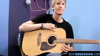 Before dick stroking and cupping a young man plays the guitar