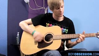Before dick stroking and cupping a young man plays the guitar