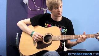 Before dick stroking and cupping a young man plays the guitar