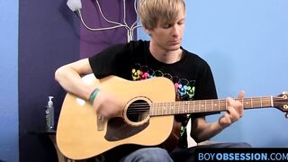 Before dick stroking and cupping a young man plays the guitar