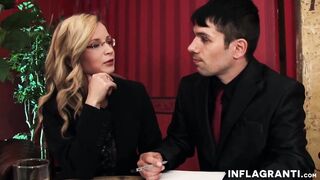 Bondage blonde mom tasting cock