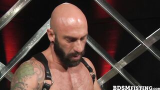 Drew Sumrok swallows Drew Sebastian's pierced dick, tugging at the steel ring and slo