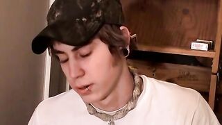 Blonde Carl plays cock while chain smokin