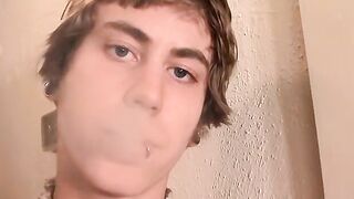 Blonde Carl plays cock while chain smokin