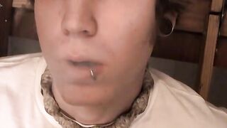 Blonde Carl plays cock while chain smokin