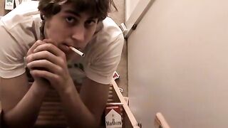 Blonde Carl plays cock while chain smokin