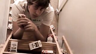 Blonde Carl plays cock while chain smokin