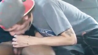 Interracial Bareback Fuck in a Car with a Cute Boy