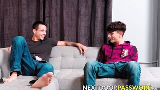Handsome Zayne Bright is jerking his cock before Kyle Wyncrest joined him to ram his