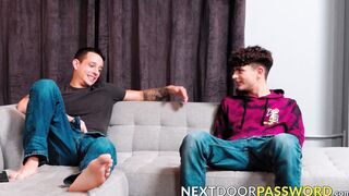 Handsome Zayne Bright is jerking his cock before Kyle Wyncrest joined him to ram his