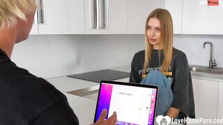 A blonde who's eager to have a taste
