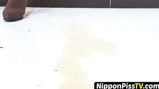 Oriental adolescent absorbs her undies and the floor with piss
