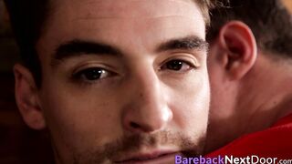 Muscular jock barebacked hard while blowing huge fat cock