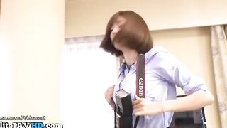 Amazing brunette asks shy guy to cum