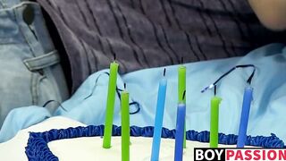 Young gays play with body paint before rough anal pounding