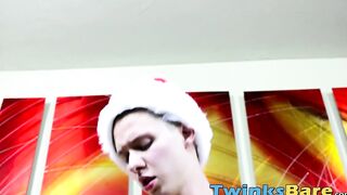 Twinks with Santa hats bareback hard after making out