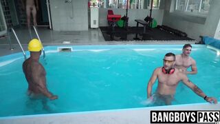 Huge cock rock hard hunks group bareback fun by the pool