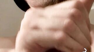 Tattooed dude ejaculating and smoking fun til he cums