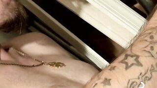 Tattooed dude ejaculating and smoking fun til he cums
