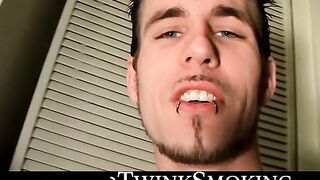 Low hangin nuts Chain beats his nice cock while chainsmokin