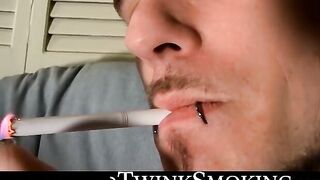 Low hangin nuts Chain beats his nice cock while chainsmokin