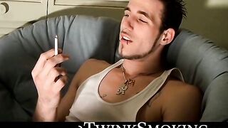 Low hangin nuts Chain beats his nice cock while chainsmokin