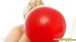 Elix Ataxx rubs the balloon over his body while rubbing dick around his playmates