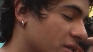 Cute latino amateur twink rides rock solid boner outdoors