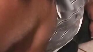 Gay amateurs masturbate to porn while a black guy blows them