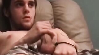 Gay amateurs masturbate to porn while a black guy blows them